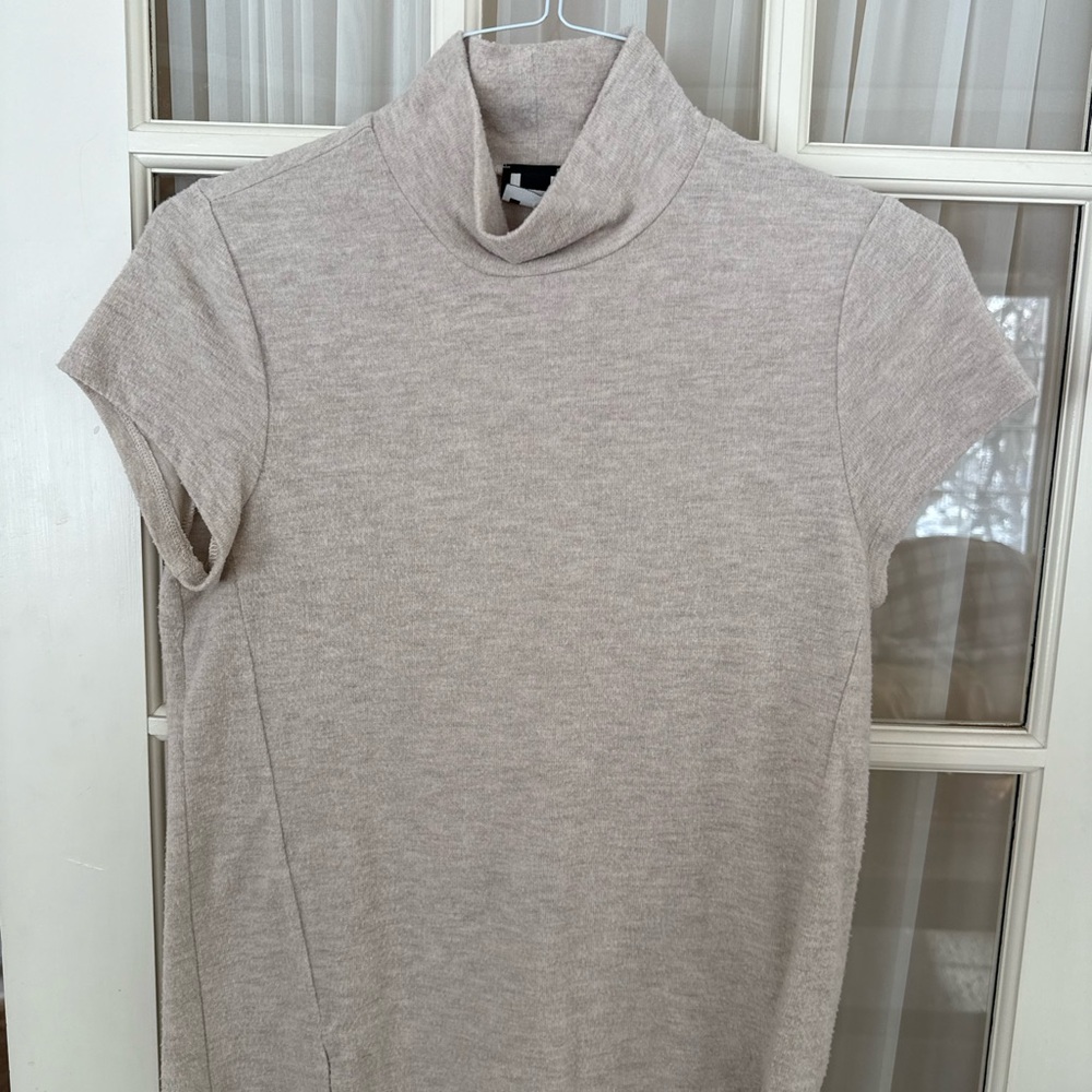 Beige Turtleneck Short Sleeve Top